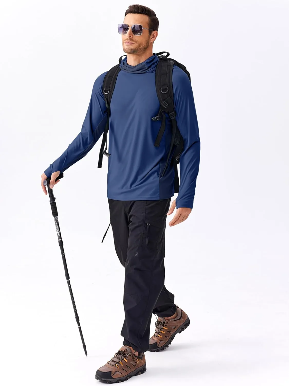 PINSPARK Men's Sun Protection Hoodie with Mask UPF 50  UV Long Sleeve Shirt Men Rash Guard Performance Fishing Hiking Shirt