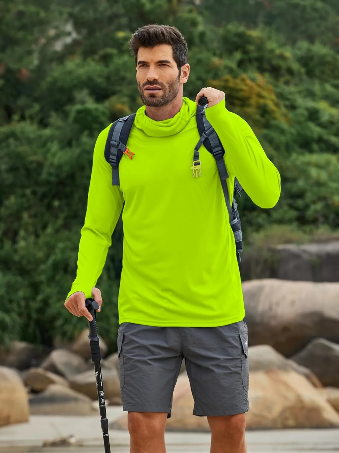 PINSPARK Men's Sun Protection Hoodie with Mask UPF 50  UV Long Sleeve Shirt Men Rash Guard Performance Fishing Hiking Shirt