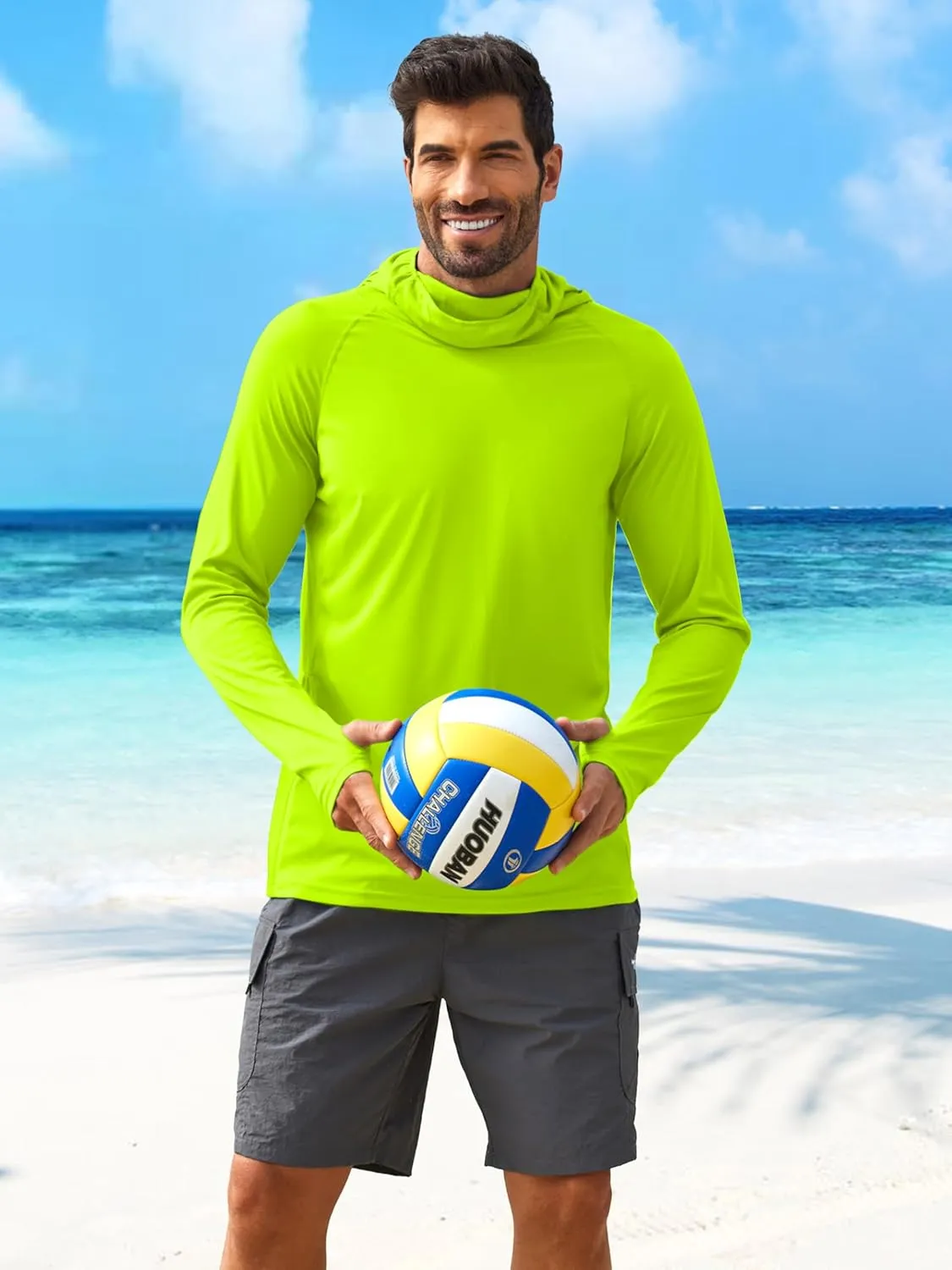 PINSPARK Men's Sun Protection Hoodie with Mask UPF 50  UV Long Sleeve Shirt Men Rash Guard Performance Fishing Hiking Shirt