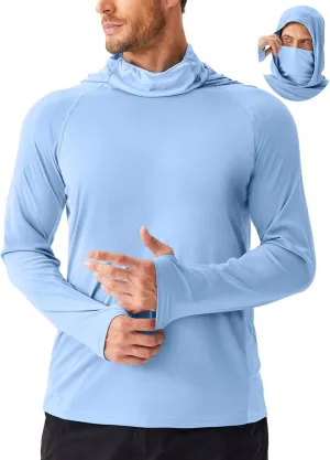 PINSPARK Men's Sun Protection Hoodie with Mask UPF 50  UV Long Sleeve Shirt Men Rash Guard Performance Fishing Hiking Shirt