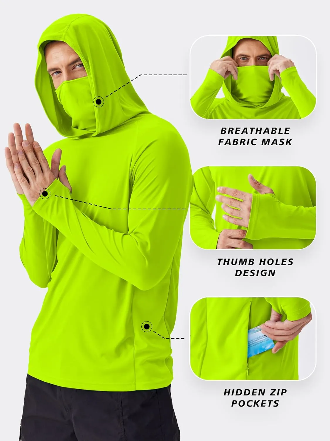 PINSPARK Men's Sun Protection Hoodie with Mask UPF 50  UV Long Sleeve Shirt Men Rash Guard Performance Fishing Hiking Shirt