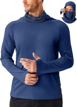 PINSPARK Men's Sun Protection Hoodie with Mask UPF 50  UV Long Sleeve Shirt Men Rash Guard Performance Fishing Hiking Shirt