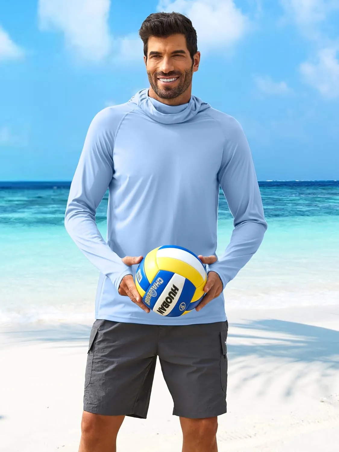 PINSPARK Men's Sun Protection Hoodie with Mask UPF 50  UV Long Sleeve Shirt Men Rash Guard Performance Fishing Hiking Shirt
