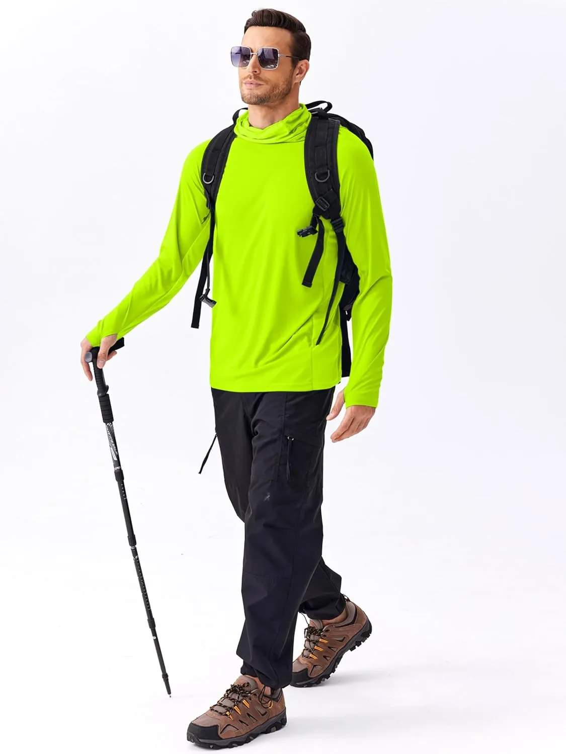 PINSPARK Men's Sun Protection Hoodie with Mask UPF 50  UV Long Sleeve Shirt Men Rash Guard Performance Fishing Hiking Shirt