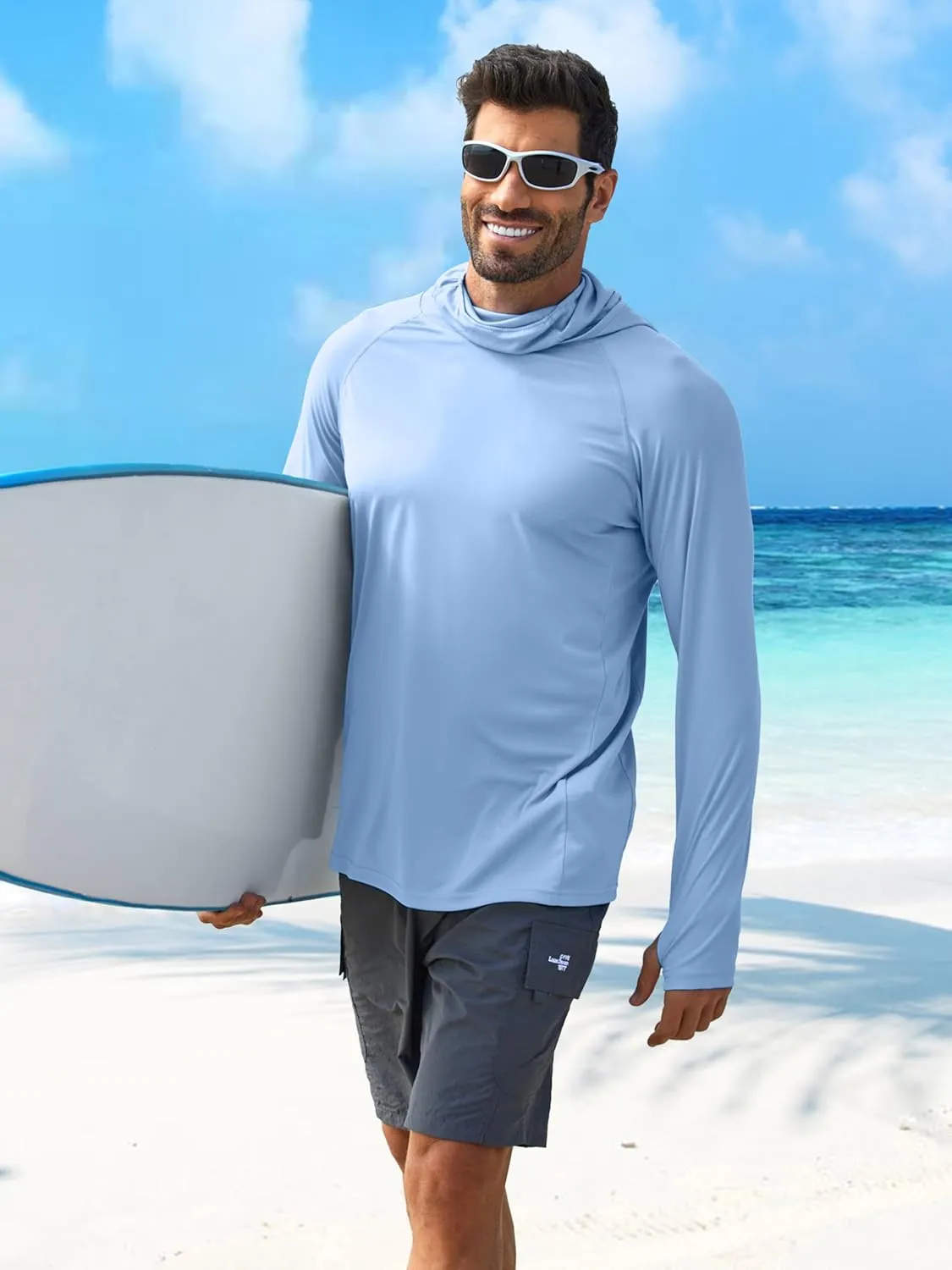 PINSPARK Men's Sun Protection Hoodie with Mask UPF 50  UV Long Sleeve Shirt Men Rash Guard Performance Fishing Hiking Shirt