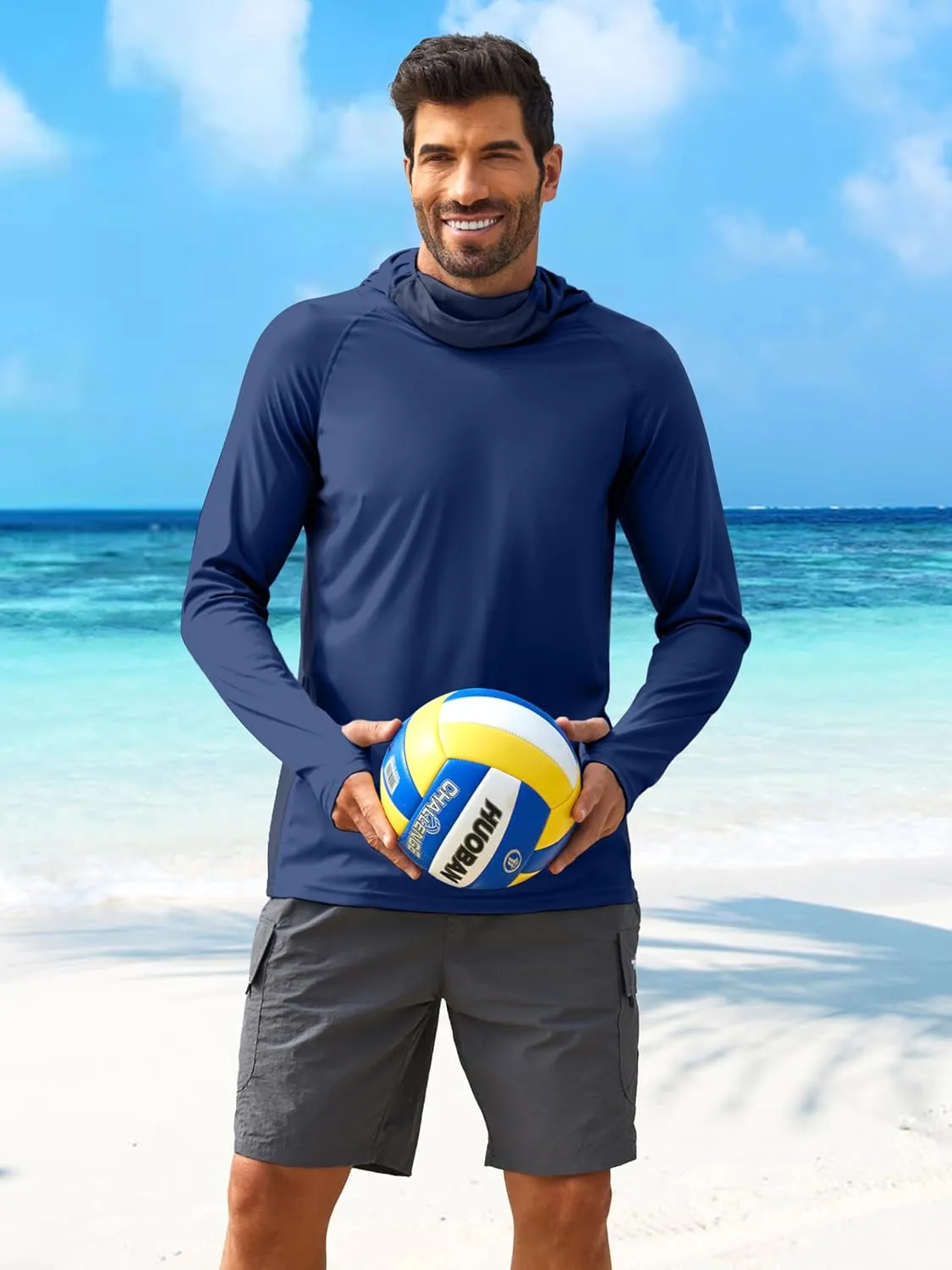 PINSPARK Men's Sun Protection Hoodie with Mask UPF 50  UV Long Sleeve Shirt Men Rash Guard Performance Fishing Hiking Shirt