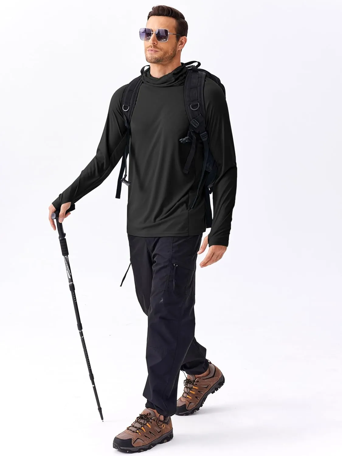 PINSPARK Men's Sun Protection Hoodie with Mask UPF 50  UV Long Sleeve Shirt Men Rash Guard Performance Fishing Hiking Shirt