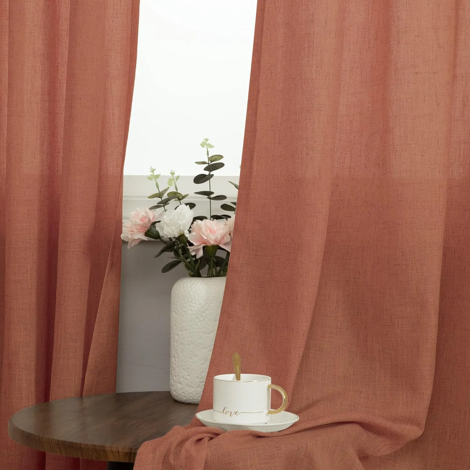 Pitalk Mid Century Modern Curtains for Living Room 63 Inch Length Grommet Colorful Boho MCM Linen Sheer Funky Curtains for Bedroom Bay Window Terracotta Colored Rust Terra Cotta Brick Red 52x63 Long