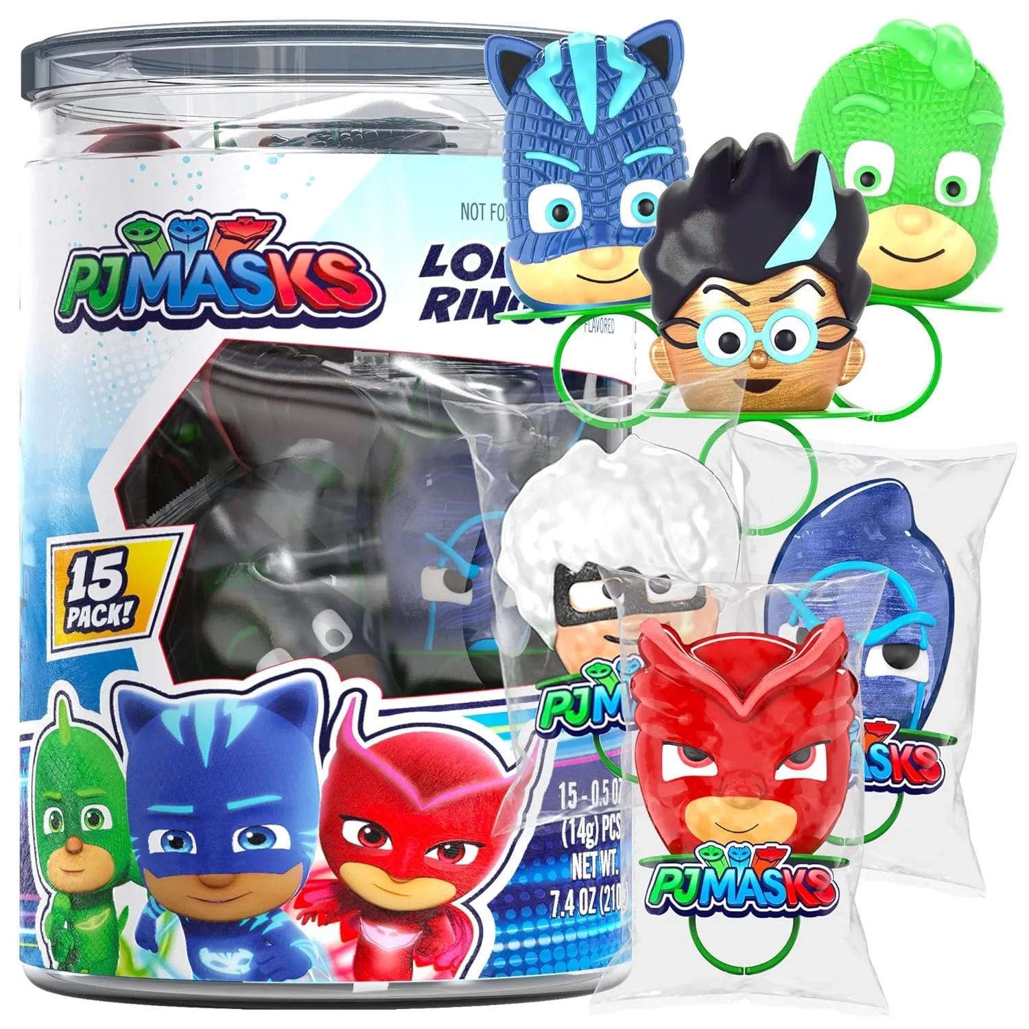 PJ Masks Lollipop Rings 15pk - Ring Candy For Kids For Pj Masks Birthday Party Supplies & Pj Mask Birthday Decorations - PJ Mask Party Favors For Pj Mask Cake Topper & Goodie Bags