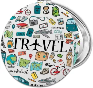 PLITI Flight Attendant Gift Traveler Gift Stewardess Gift Travel PU Leather Compact Mirror for Travel Lover (Travel CMW)