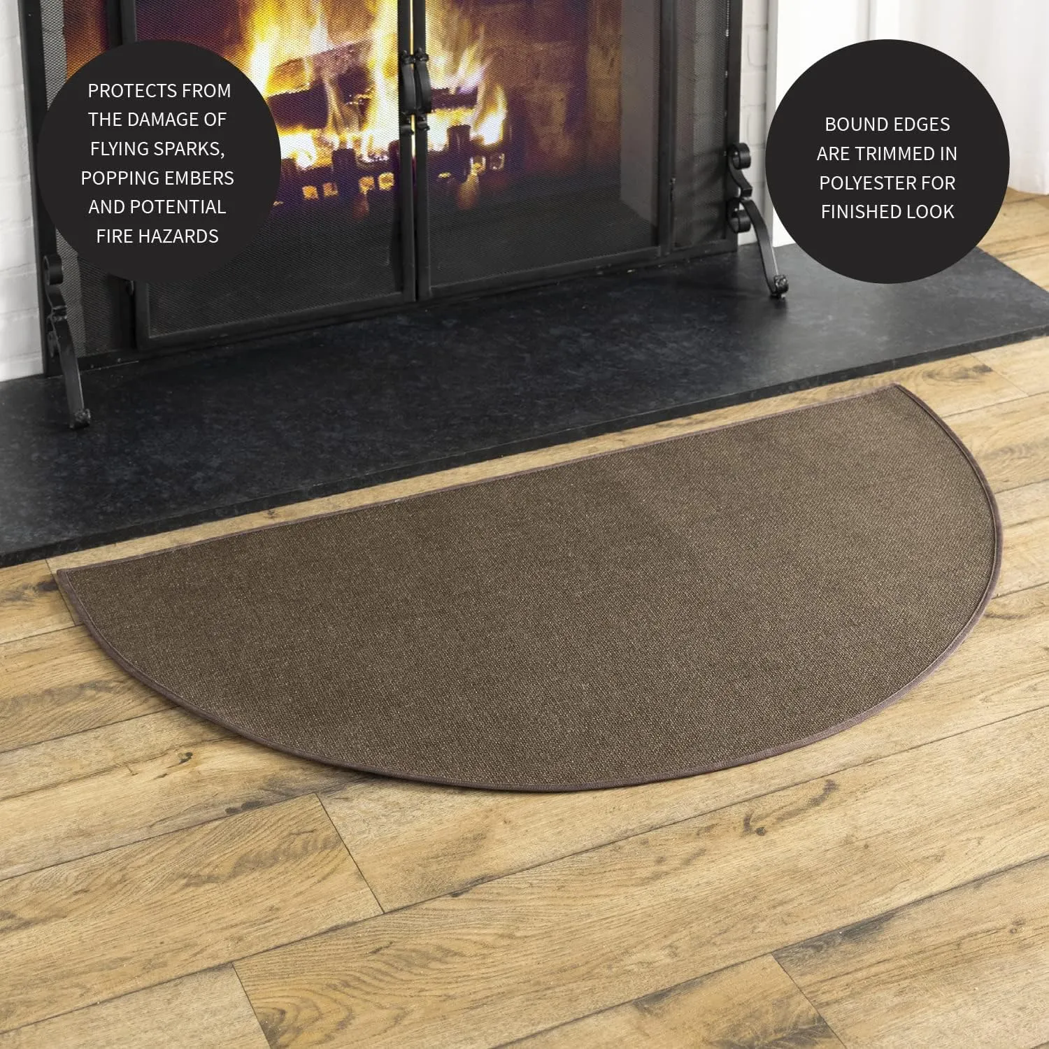 Plow & Hearth 27"x48" Half Round Fireproof Hearth Rug | Brown | Double Layer Fiberglass Fireplace Mat | Protect Home Décor Hardwood Floor and Carpet from Sparks and Embers Wood Stove