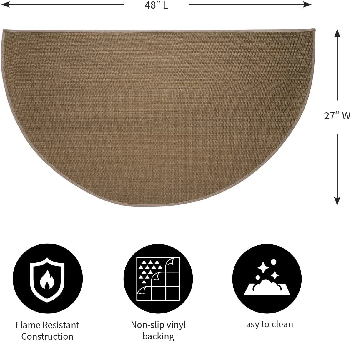 Plow & Hearth 27"x48" Half Round Fireproof Hearth Rug | Brown | Double Layer Fiberglass Fireplace Mat | Protect Home Décor Hardwood Floor and Carpet from Sparks and Embers Wood Stove