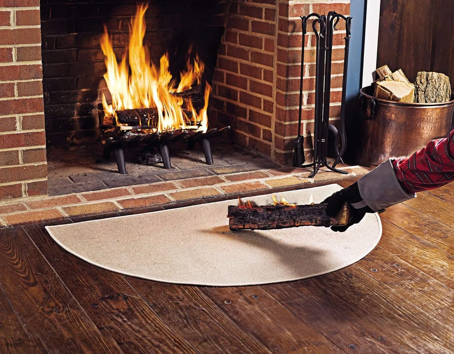 Plow & Hearth 27"x48" Half Round Fireproof Hearth Rug | Brown | Double Layer Fiberglass Fireplace Mat | Protect Home Décor Hardwood Floor and Carpet from Sparks and Embers Wood Stove