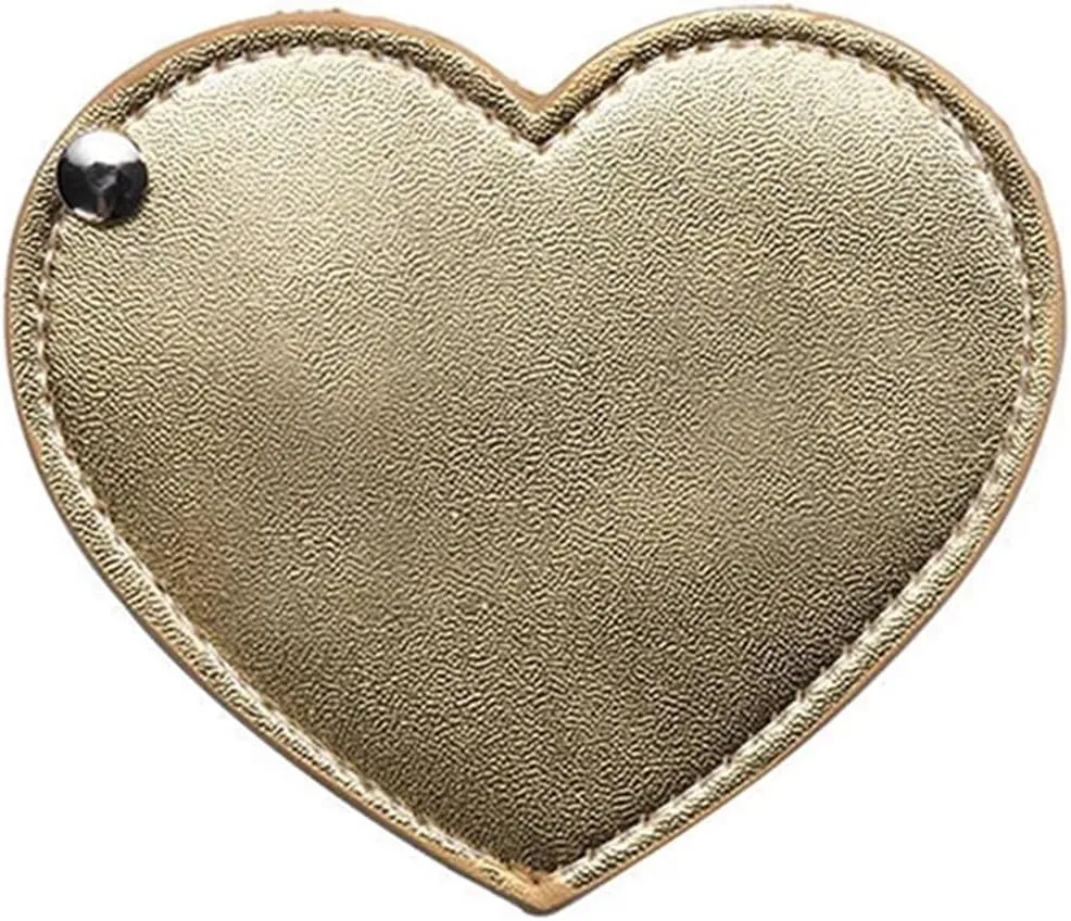 Pocket Mirror 2pc Mini Heart Shaped Makeup Mirror Stainless Steel Portable PU Cover Rotary Cosmetic Mirrors Pocket Mirror for Travel Makeup(Gold)