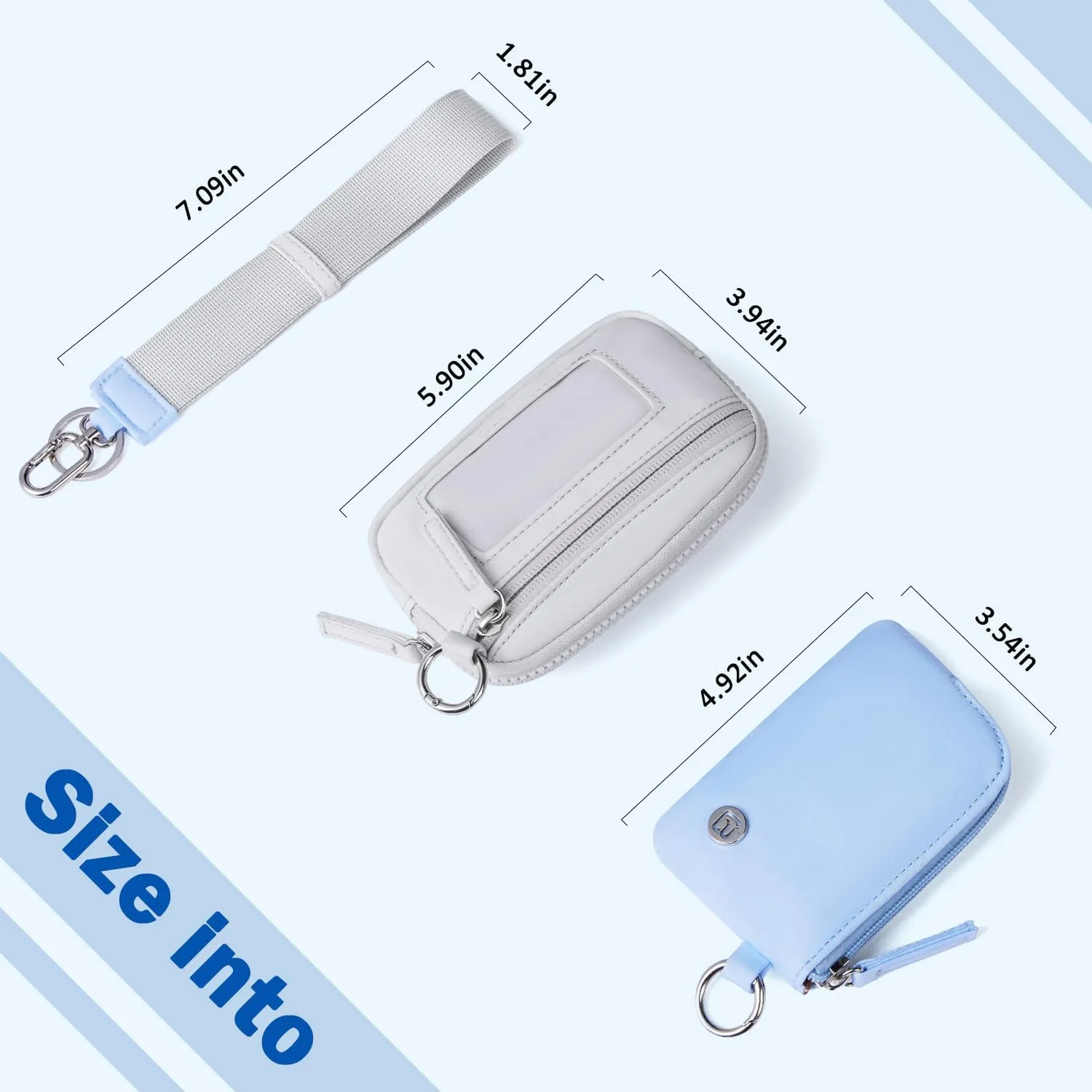 POIUGOYA Keychain Wristlet Wallet,Dual Pouch Wristlet Portable,Nylon RFID Coin Purse Small Wallet with key ring,ID Window