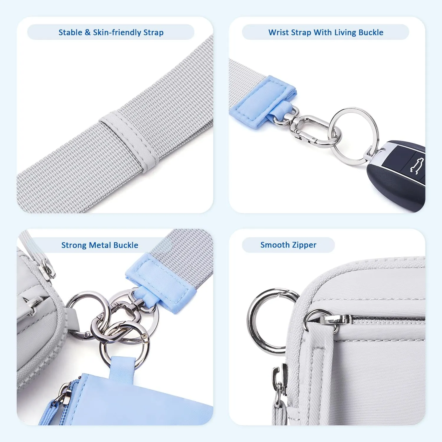 POIUGOYA Keychain Wristlet Wallet,Dual Pouch Wristlet Portable,Nylon RFID Coin Purse Small Wallet with key ring,ID Window