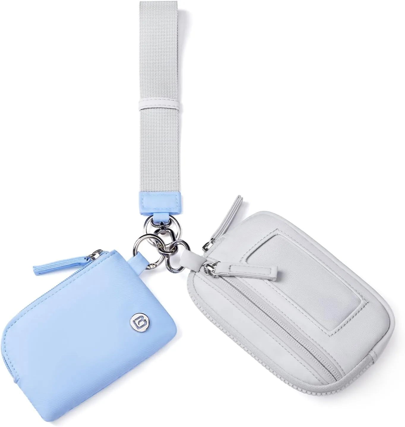POIUGOYA Keychain Wristlet Wallet,Dual Pouch Wristlet Portable,Nylon RFID Coin Purse Small Wallet with key ring,ID Window