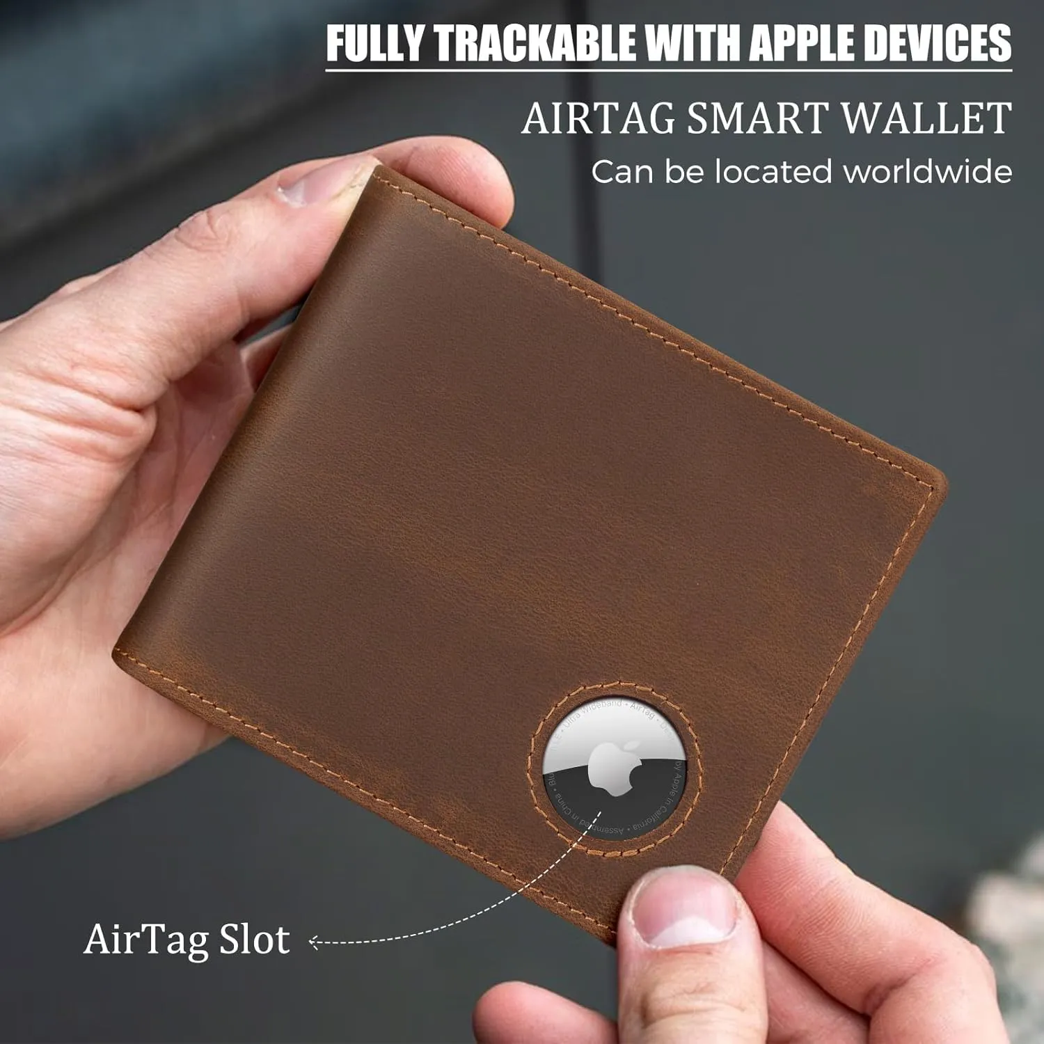 Polare Men's RFID Blocking Cowboy Genuine Natural Crazy Horse Leather Bifold Wallet