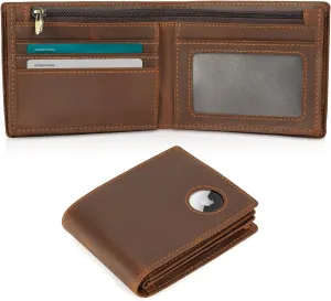 Polare Men's RFID Blocking Cowboy Genuine Natural Crazy Horse Leather Bifold Wallet