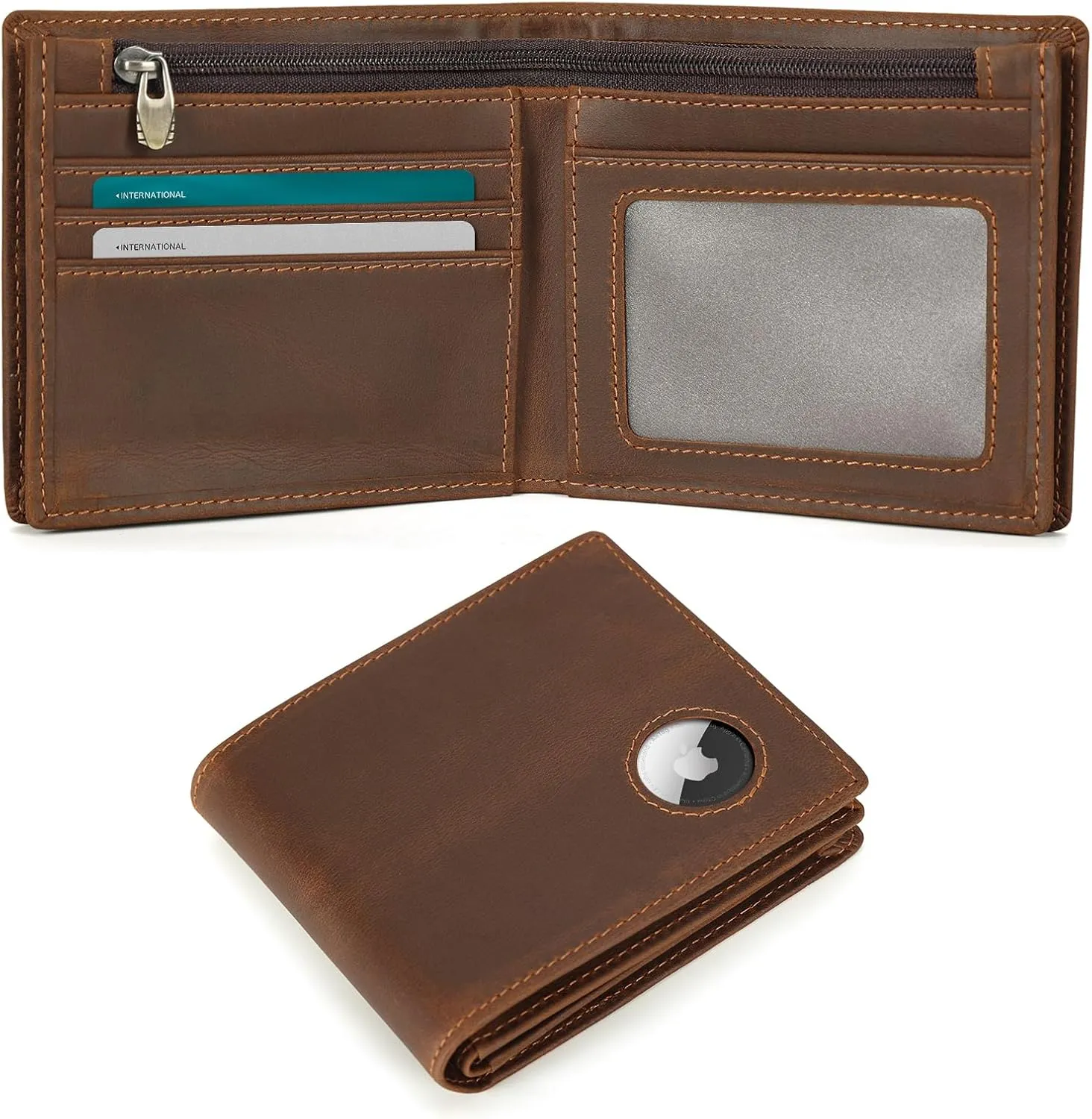 Polare Men's RFID Blocking Cowboy Genuine Natural Crazy Horse Leather Bifold Wallet
