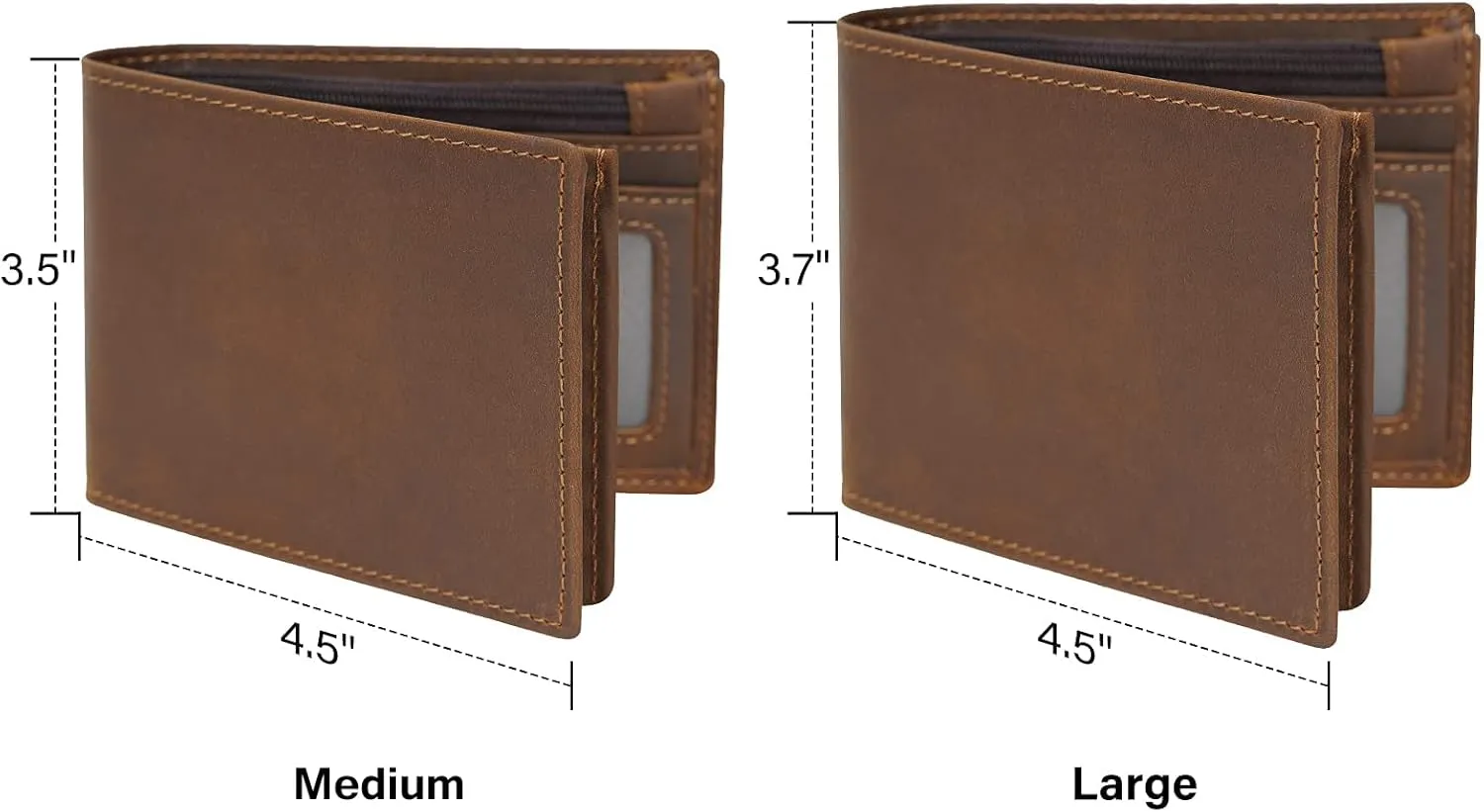 Polare Men's RFID Blocking Cowboy Genuine Natural Crazy Horse Leather Bifold Wallet