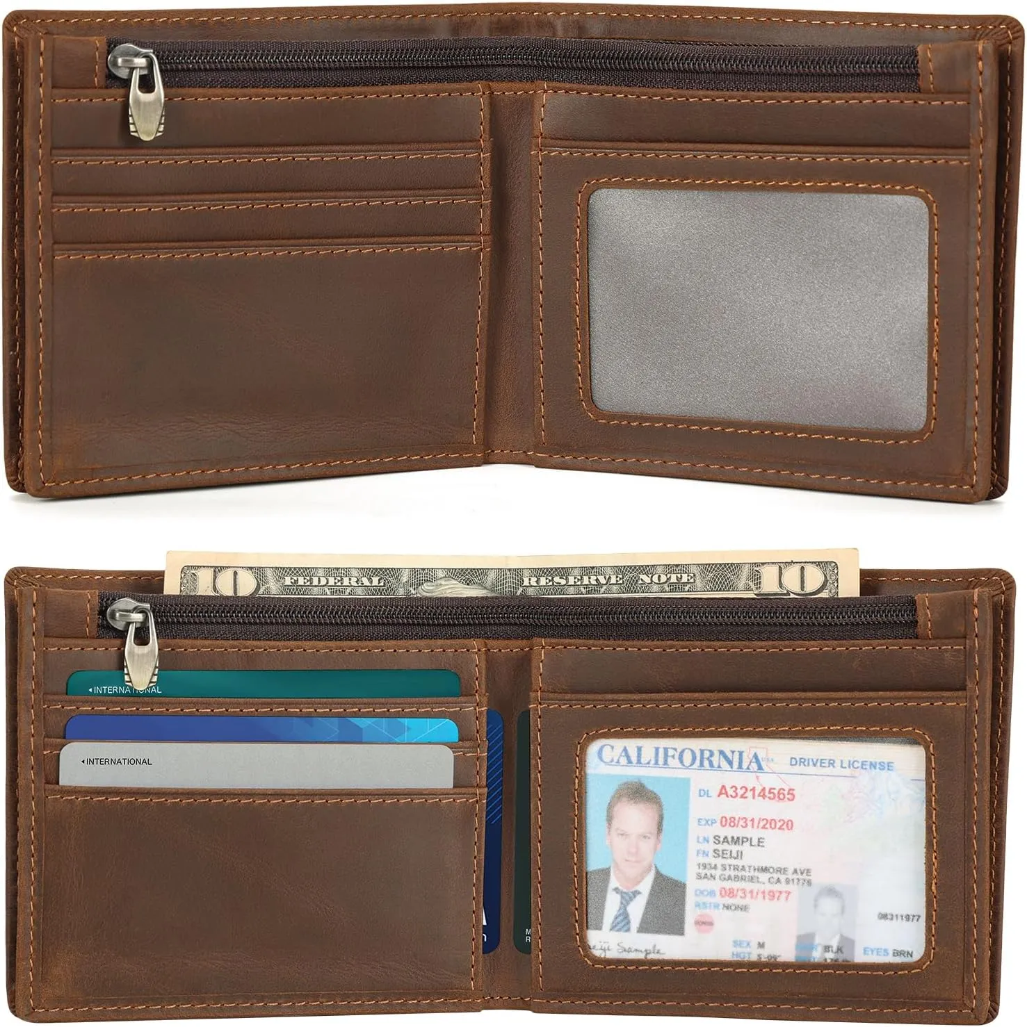 Polare Men's RFID Blocking Cowboy Genuine Natural Crazy Horse Leather Bifold Wallet