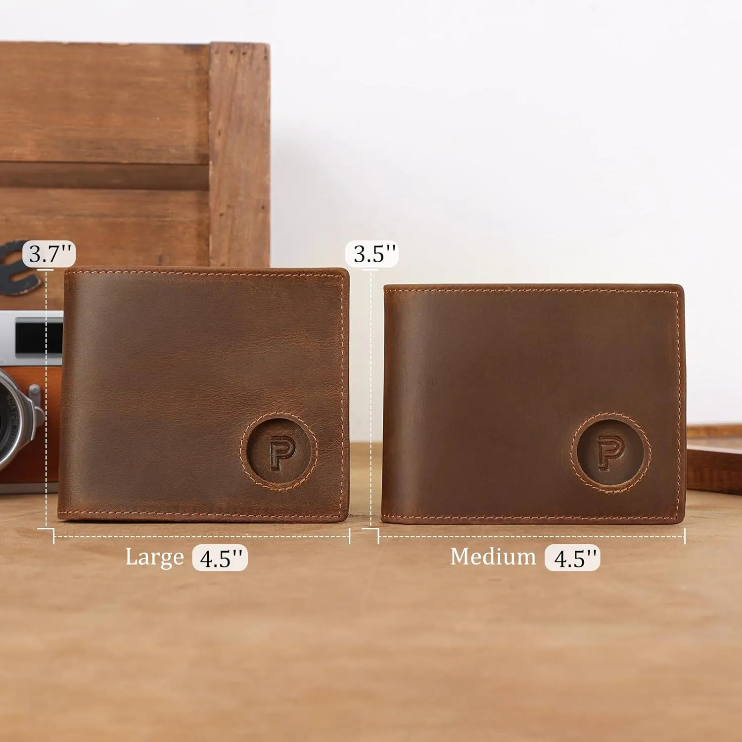 Polare Men's RFID Blocking Cowboy Genuine Natural Crazy Horse Leather Bifold Wallet