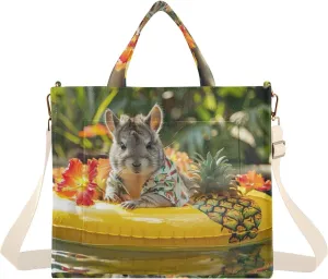 Poll Hamster Tote Bag for Women Corduroy Handbag Purse Shoulder Bag with Detachable Strap Small Size
