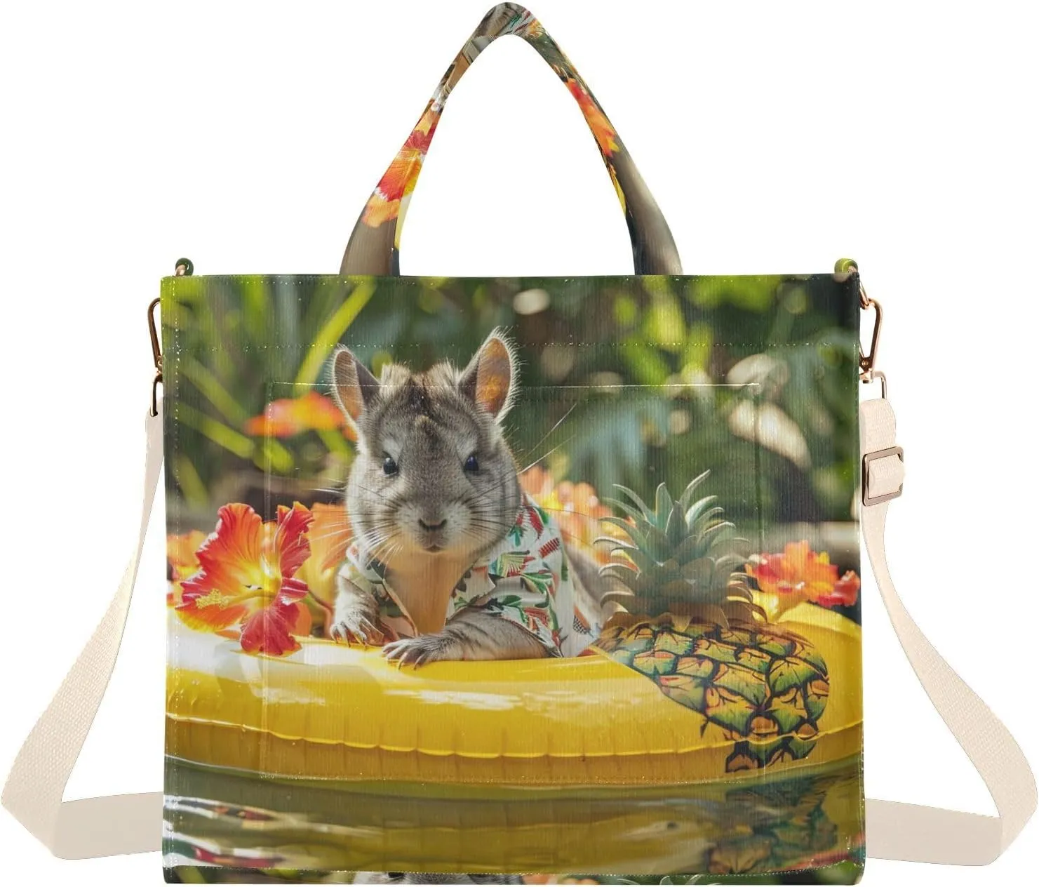 Poll Hamster Tote Bag for Women Corduroy Handbag Purse Shoulder Bag with Detachable Strap Small Size