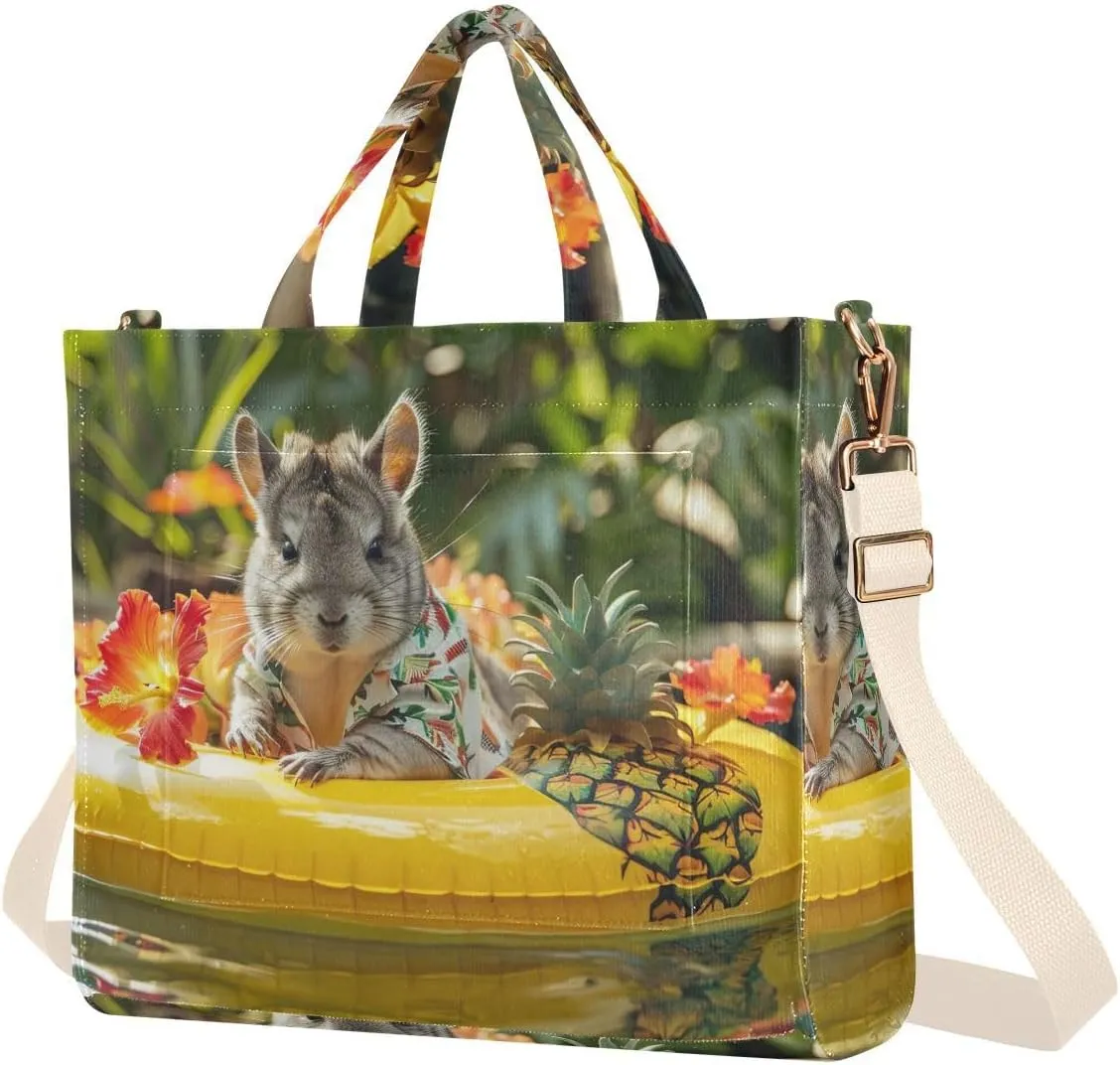 Poll Hamster Tote Bag for Women Corduroy Handbag Purse Shoulder Bag with Detachable Strap Small Size