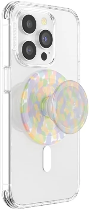 PopSockets Round Phone Grip Compatible with MagSafe, Adapter Ring for MagSafe Included, Phone Holder, Wireless Charging Compatible - Rainbow Glass