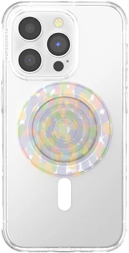 PopSockets Round Phone Grip Compatible with MagSafe, Adapter Ring for MagSafe Included, Phone Holder, Wireless Charging Compatible - Rainbow Glass