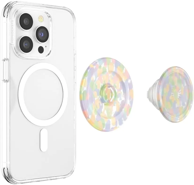 PopSockets Round Phone Grip Compatible with MagSafe, Adapter Ring for MagSafe Included, Phone Holder, Wireless Charging Compatible - Rainbow Glass