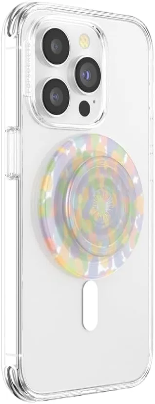 PopSockets Round Phone Grip Compatible with MagSafe, Adapter Ring for MagSafe Included, Phone Holder, Wireless Charging Compatible - Rainbow Glass