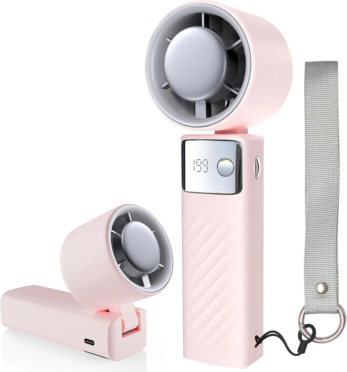 Portable Handheld Fan, Powerful Turbo Mini Personal Fan with 199 Speeds, 20hrs Run Time, Foldable & USB Rechargeable with LED Display, Gift for Women & Men, For Travel, Working, Outdoor (Nude Pink)