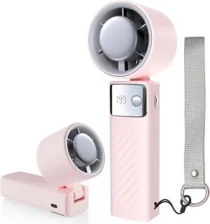 Portable Handheld Fan, Powerful Turbo Mini Personal Fan with 199 Speeds, 20hrs Run Time, Foldable & USB Rechargeable with LED Display, Gift for Women & Men, For Travel, Working, Outdoor (Nude Pink)