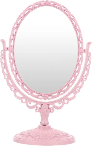 Portable Mirror Tabletop Makeup Mirror Vintage Double- Sided Makeup Mirror with Stand Oval Swivel Desktop Vanity Mirror for Girls Women, Round Mirror