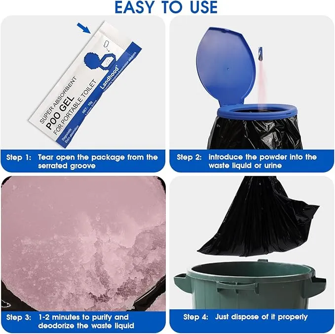 Portable Toilet Absorbent Urine Gel Porta Potty Eco Chemicals Poo Powder Bucket Toilet Gel for Camping Hiking Outdoor 25 Pack