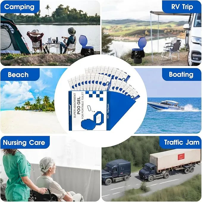 Portable Toilet Absorbent Urine Gel Porta Potty Eco Chemicals Poo Powder Bucket Toilet Gel for Camping Hiking Outdoor 25 Pack