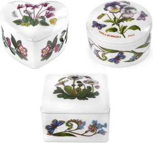 Portmeirion Botanic Garden 3.5" Mini Trinket Box (Set of 3) - Assorted Floral Motifs in Fine Porcelain, Jewelry Holder or Keepsake Organizer - Durable Ceramic Keepsake Boxes & Dishwasher Safe