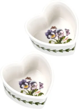 Portmeirion Botanic Garden Collection Heart-Shaped Ramekins | Set of 2 Ramekins with Pansy Motif | Made from Porcelain | Dishwasher and Microwave Safe
