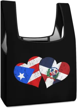 PR State Dominican Republic Flag Novelty Reusable Grocery Bag Fold-able Shopping Bags Washable Tote Lightweight Storage Pouch with Handle