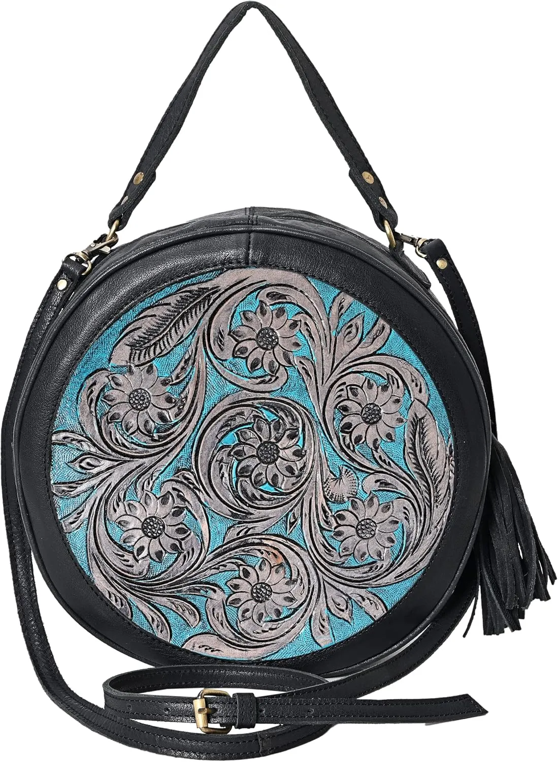 Premium Handtooled Leather Round Western Crossbody Bag Purses For Women