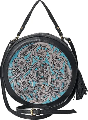Premium Handtooled Leather Round Western Crossbody Bag Purses For Women
