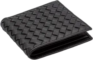 Premium Nappa Leather Wallet - Wallet for Men with Intrecciato Criss-Cross Design, 8 Card Slots,RFID Blocking Expert Craftsmanship, Gift-Worthy Packaging (Black)