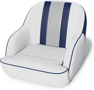 Premium Pontoon Boat Seat Bucket Seat, Boat Captains Chair, Heavy-Duty Frame, Screws Included Easy Assimble, White/Navy Blue