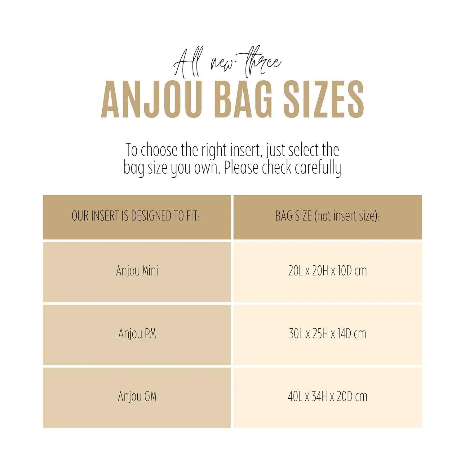 Premium Purse Organizer for Mini Anjou Bag Organizer Insert, fits Anjou PM Organizer, Anjou GM Insert, Handmade 2mm Thick Oval Shaped Felt Snug Sturdy Silver Zipper (For Anjou Mini, Beige)