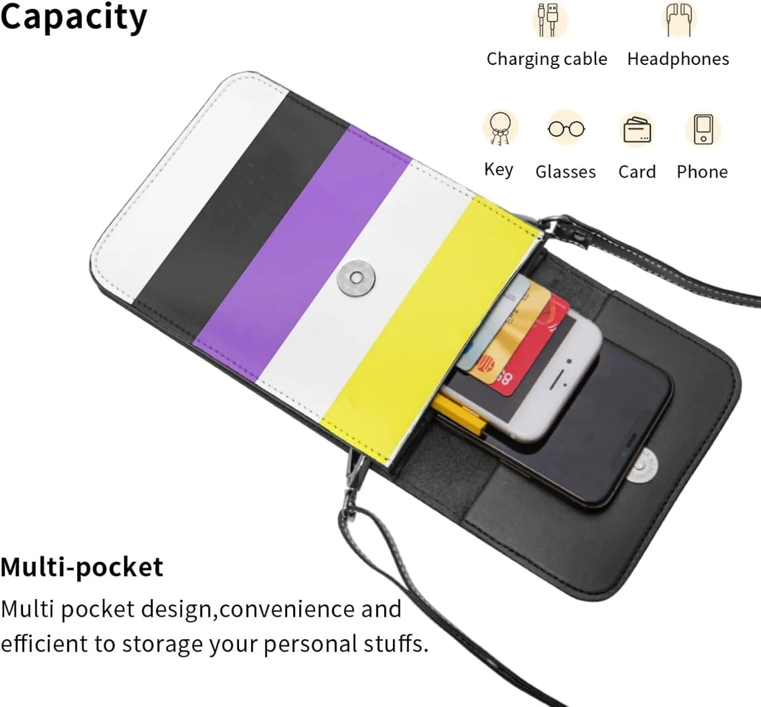 Pride Rainbow American Flag LGBT Leather Crossbody Cell Phone Purse Small Wallet Bags Adjustable Phone Bag for Women