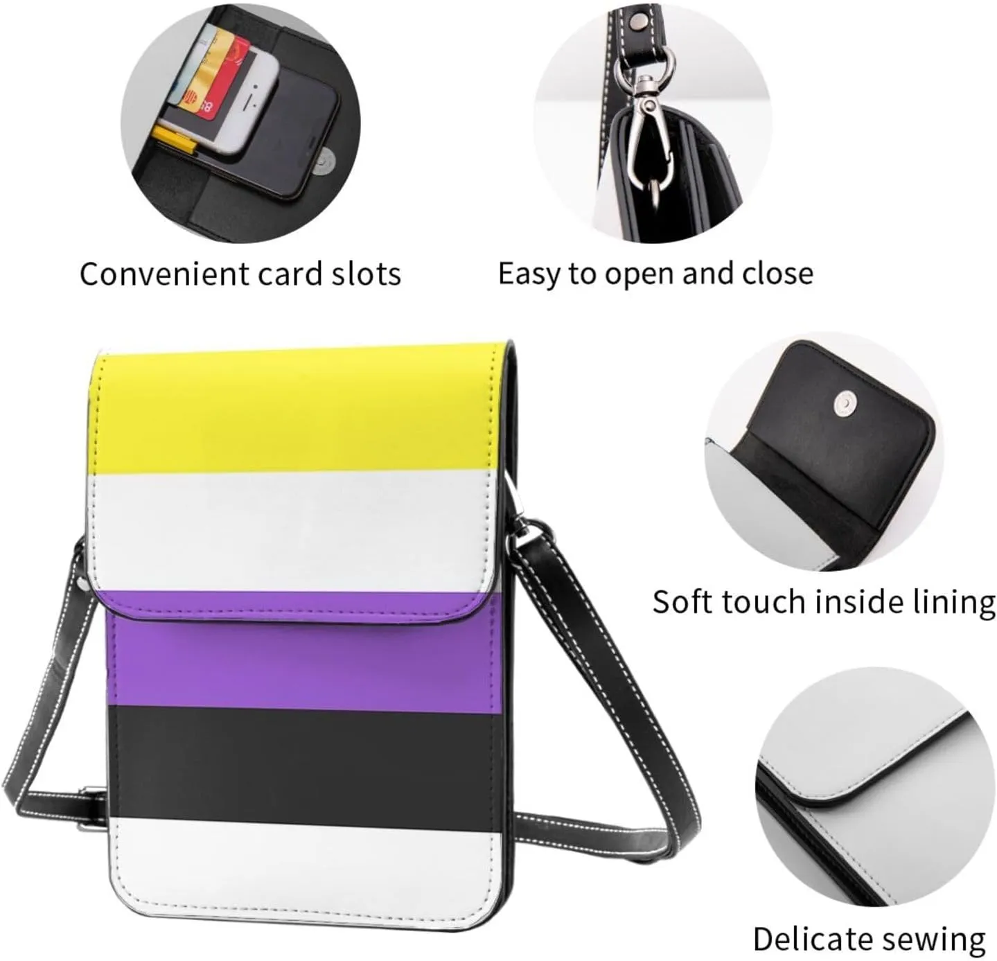Pride Rainbow American Flag LGBT Leather Crossbody Cell Phone Purse Small Wallet Bags Adjustable Phone Bag for Women