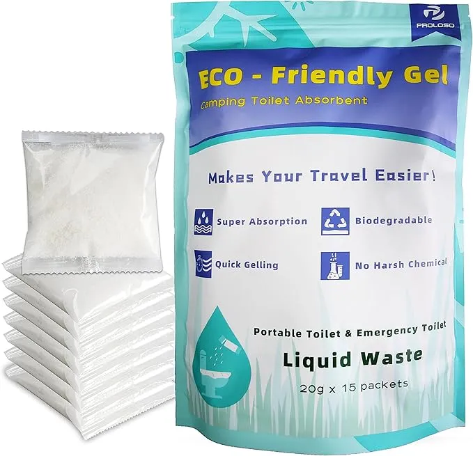 PROLOSO Liquid Waste Gelling and Deodorizing Powder Degradable Eco Gel for Camping Portable Toilet Urine Solidifier Absorbent